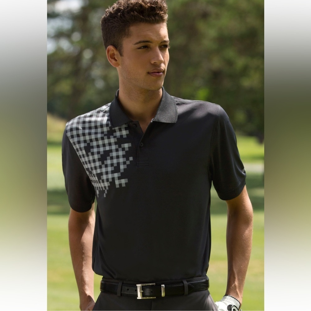 IZOD men’s golf Jersey polo checkerboard color blocked black white dri wicked XL